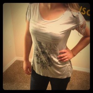 Gray embellished graphic Guess blouse