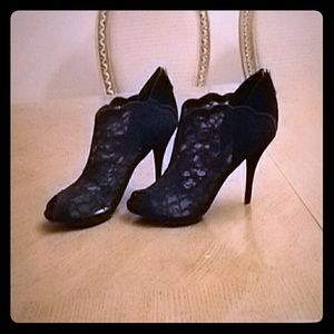 Black Lace Peep Toe Heels
