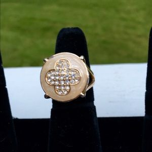 Tan & Gold Ring with CZ Stones in Center