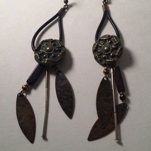 Beautiful  buttons metal  ,, leather earrings