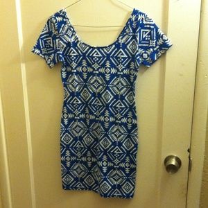 Bright blue body con mini dress