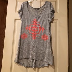 Grey shirt with pink and jeweled Aztec design