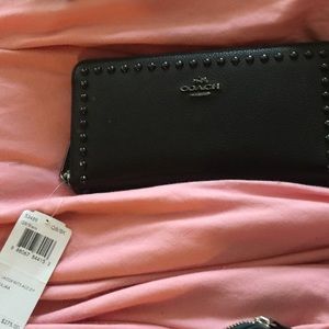 NWT Black Coach wallet with silver studs