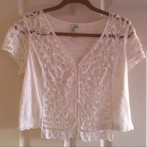 Anthropologie Top with Flower Crochet Detail