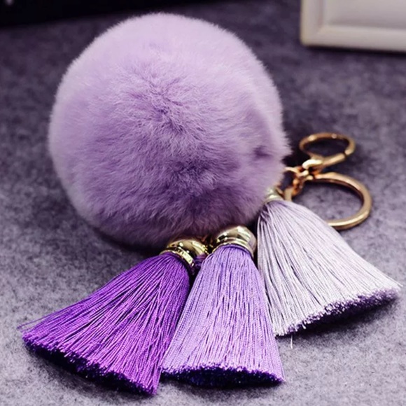 Purple faux fur/and tassel keychain
