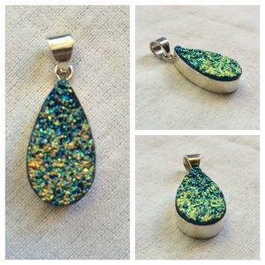 Blue Green Druzy Quartz Pendant