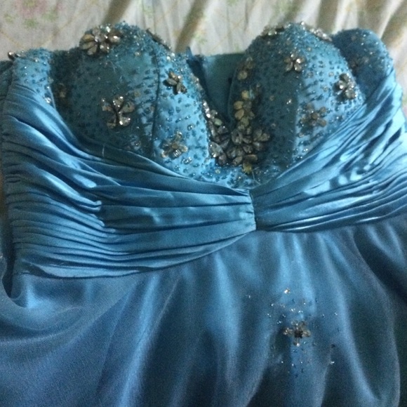 Short baby blue beaded prom dress