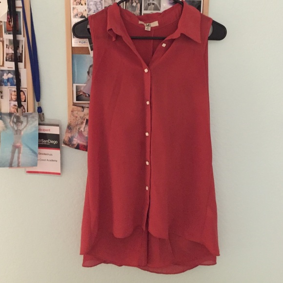Orange tank top button down blouse - Picture 1 of 3
