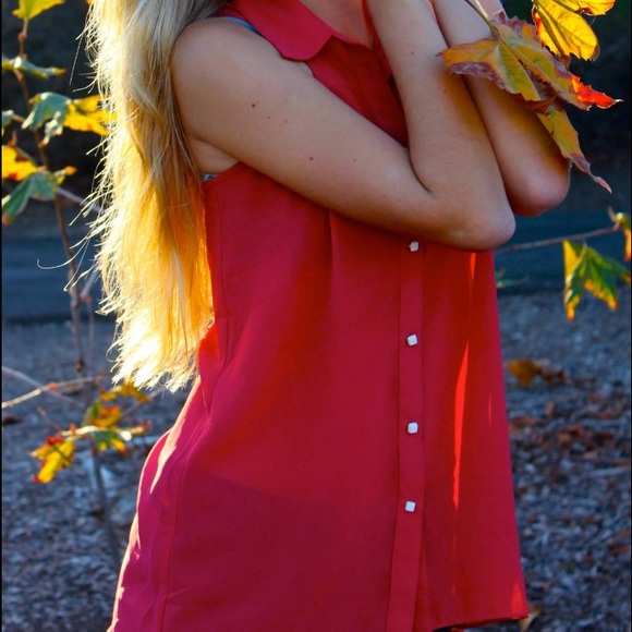 Orange tank top button down blouse - Picture 2 of 3