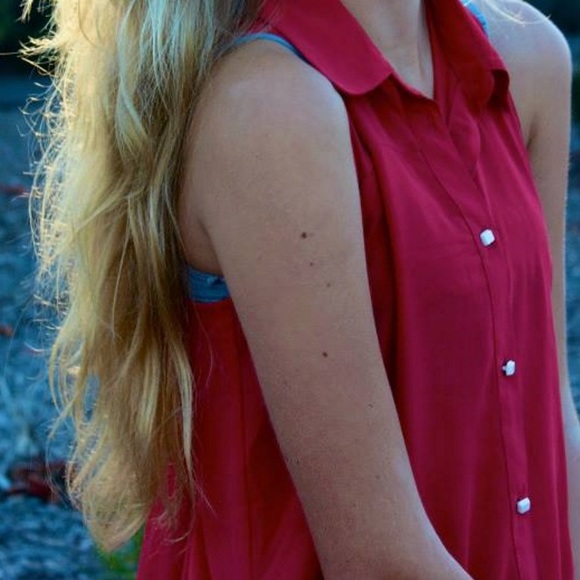 Orange tank top button down blouse - Picture 3 of 3