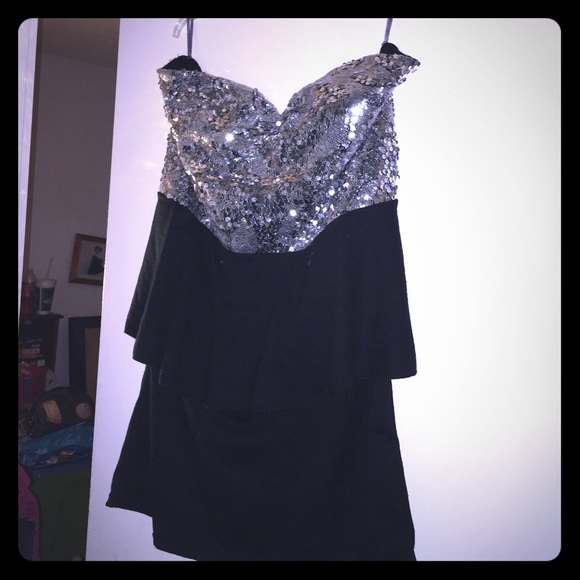 Black and silver peplum dress