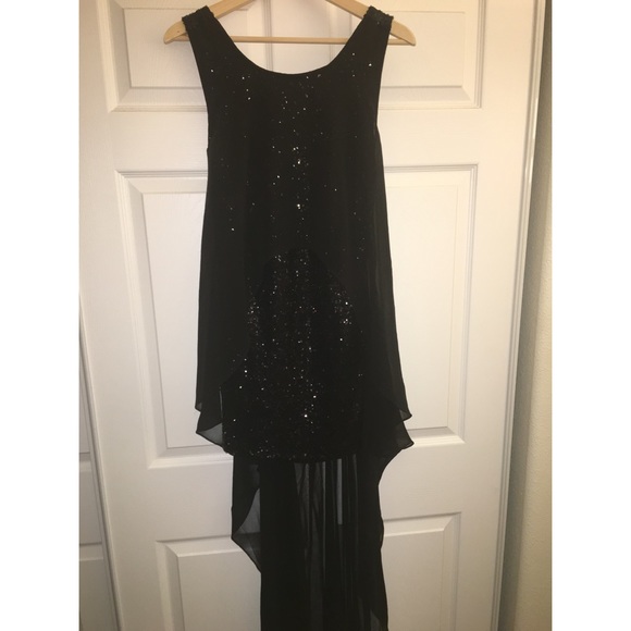 Black sequin dress with train