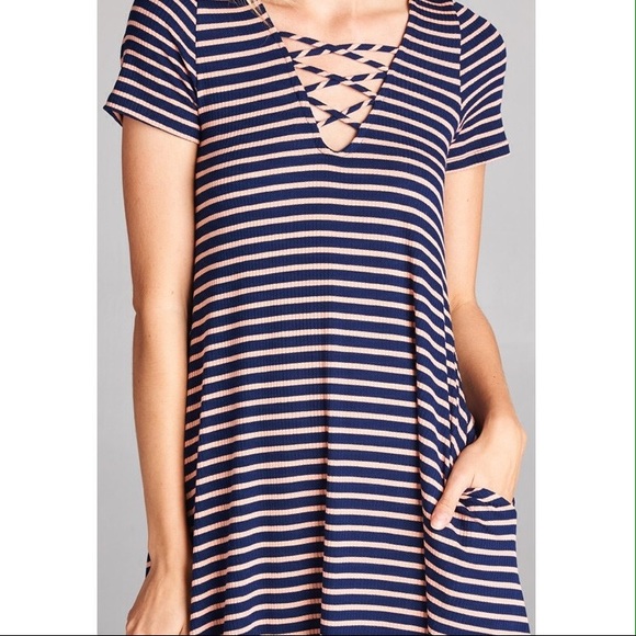 SIZE LARGE ONLY Rib striped dress with pockets - Picture 2 of 3