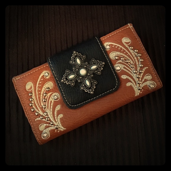 Cross wallet with studded accents