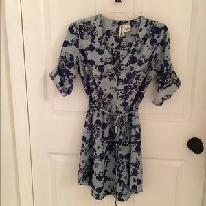 Blue floral shirt dress