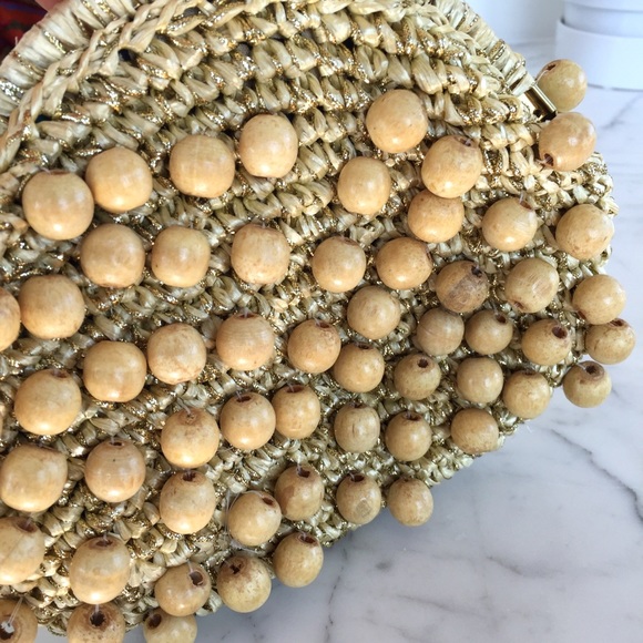 Felix Rey Wooden Bead Metallic Clutch Purse - Picture 2 of 4