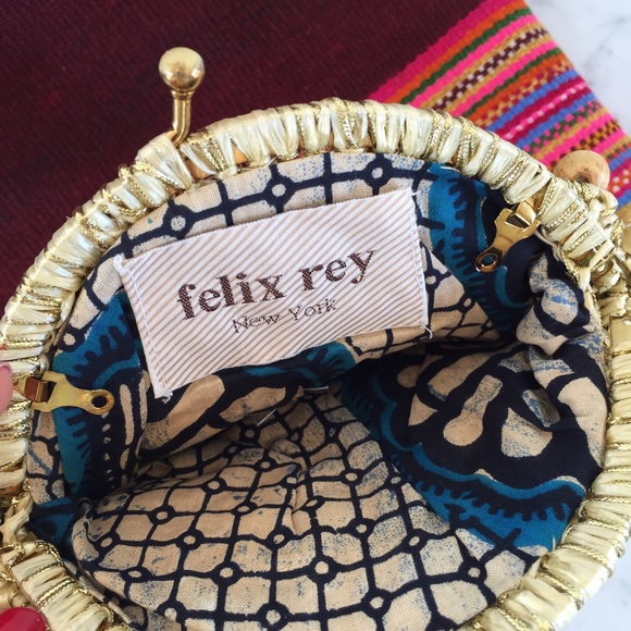 Felix Rey Wooden Bead Metallic Clutch Purse - Picture 3 of 4