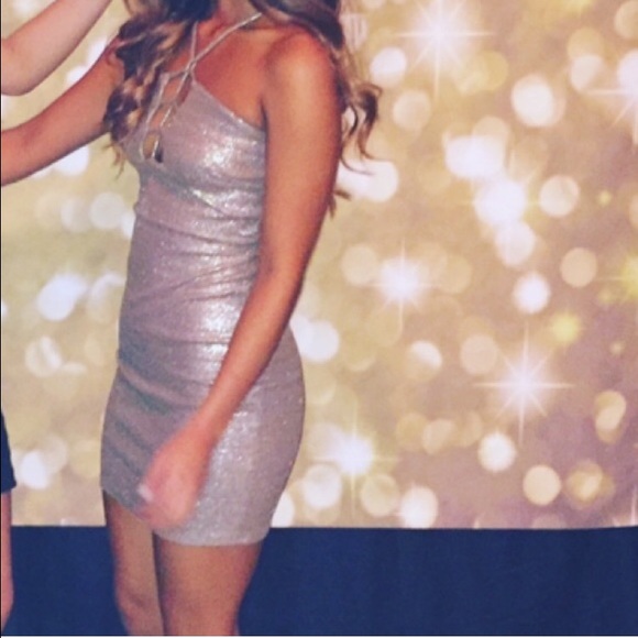 Gold sparkly body con sexy cut out dress
