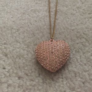 Gold pink rhinestone heart necklace
