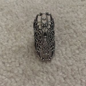 Silver design long ring