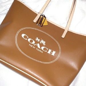 Large Brown Leather Coach Carriage Tote