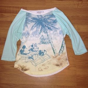 Mint green Minnie and Mickey print tee