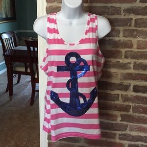 Sequin anchor racer back tank top-XL