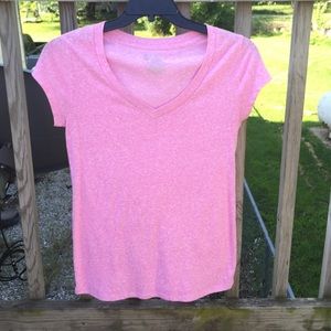 Pink short sleeved v-neck tee