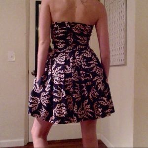 Strapless leaf print dress, small