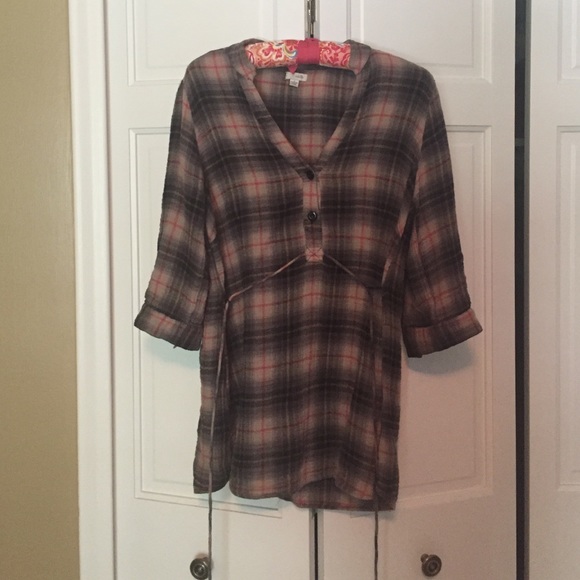 Anthro plaid 3/4 length shirt