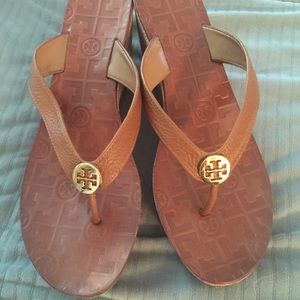 Tory Burch Brown Leather Wedge Sandal