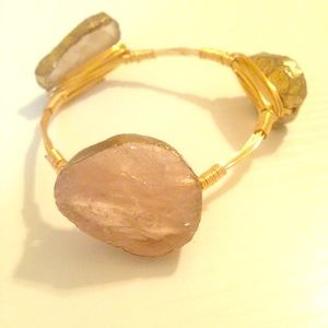 Natural gemstone bangle gold accent