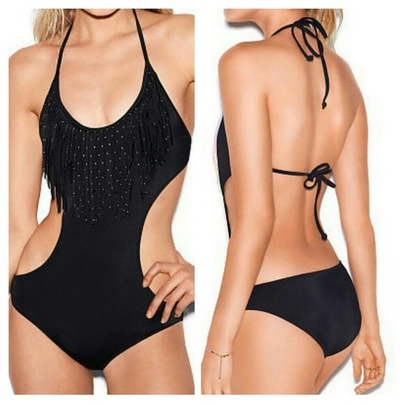 PINK Victoria's Secret Other - Victoria's Secret PINK Black Fringe Monokini