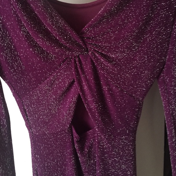GUESS Mini Bodycon purple Silver Sparkly Long Sleeve Cut Out Back Dress S - Picture 4 of 12