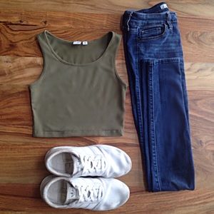 Military Green Basic Crop Top
