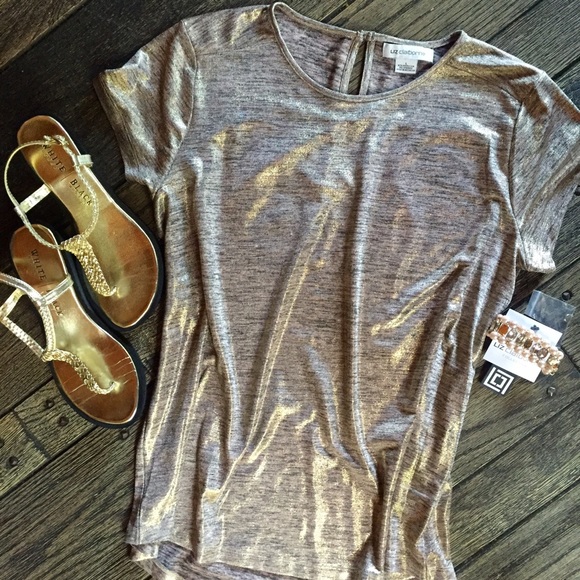 NWT Metallic Bronze High/Low Short Sleeve Top L
