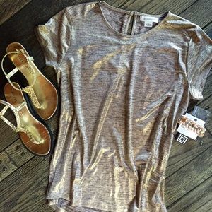 NWT Metallic Bronze High/Low Short Sleeve Top L