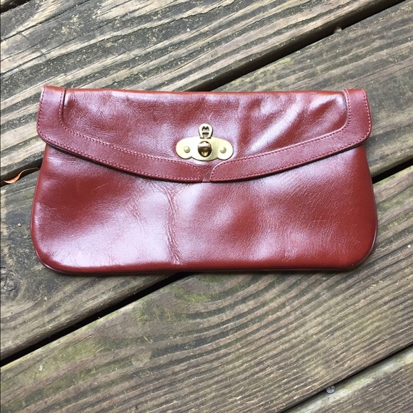 Vintage handmade leather clutch red brown aigner