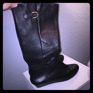 Steve Madden Black Leather Wedge Boots