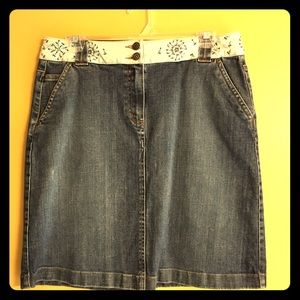 Talbots denim skirt with embroidered waistband. 8