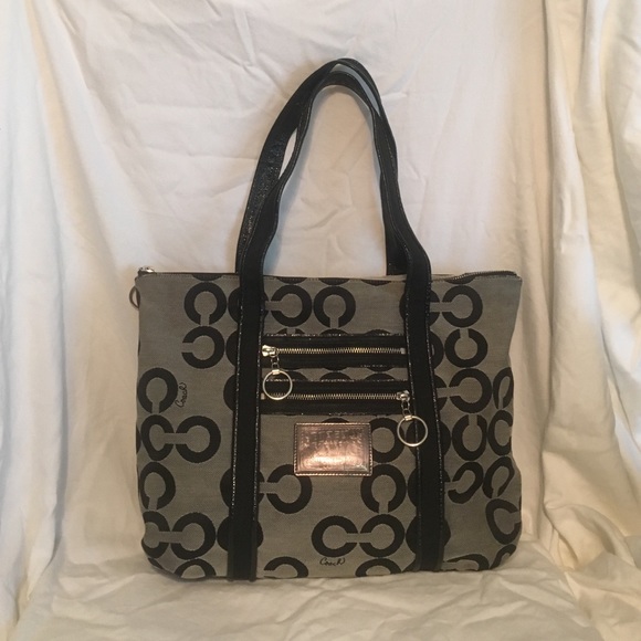 Grey and Black large coach purse