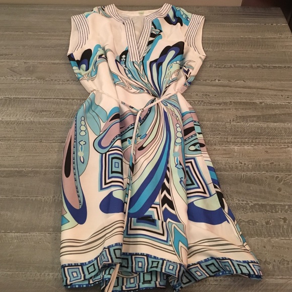 Jade blue and white silk sleeveless dress - Picture 1 of 1