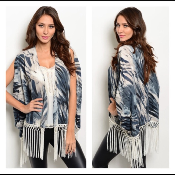 Boho Chic Kimono Cardigan Fringe SM - Picture 2 of 5