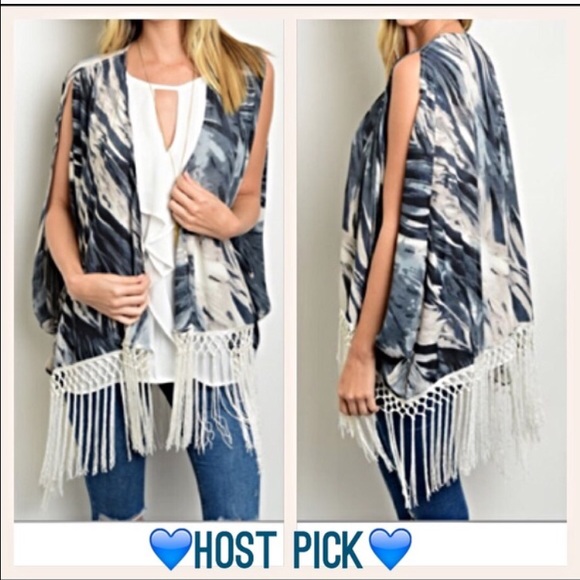 Boho Chic Kimono Cardigan Fringe SM - Picture 3 of 5