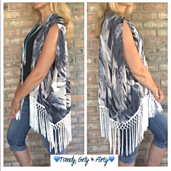 Boho Chic Kimono Cardigan Fringe SM - Picture 5 of 5