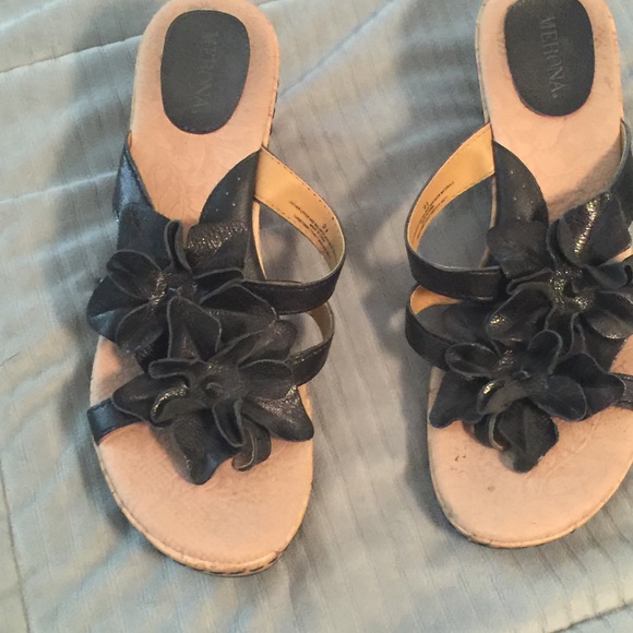 Black wedge sandals