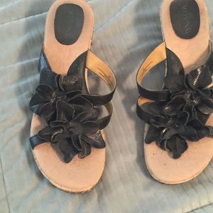 Black wedge sandals