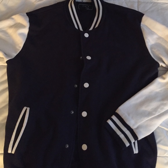 Navy Blue & White Letterman Jacket