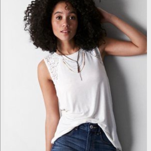 AEO NEW Soft & Sexy White Lace Muscle Tank Small
