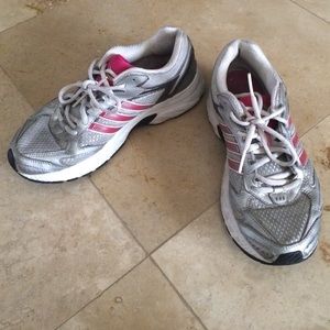 Adidas sneakers, silver/pink 8.5